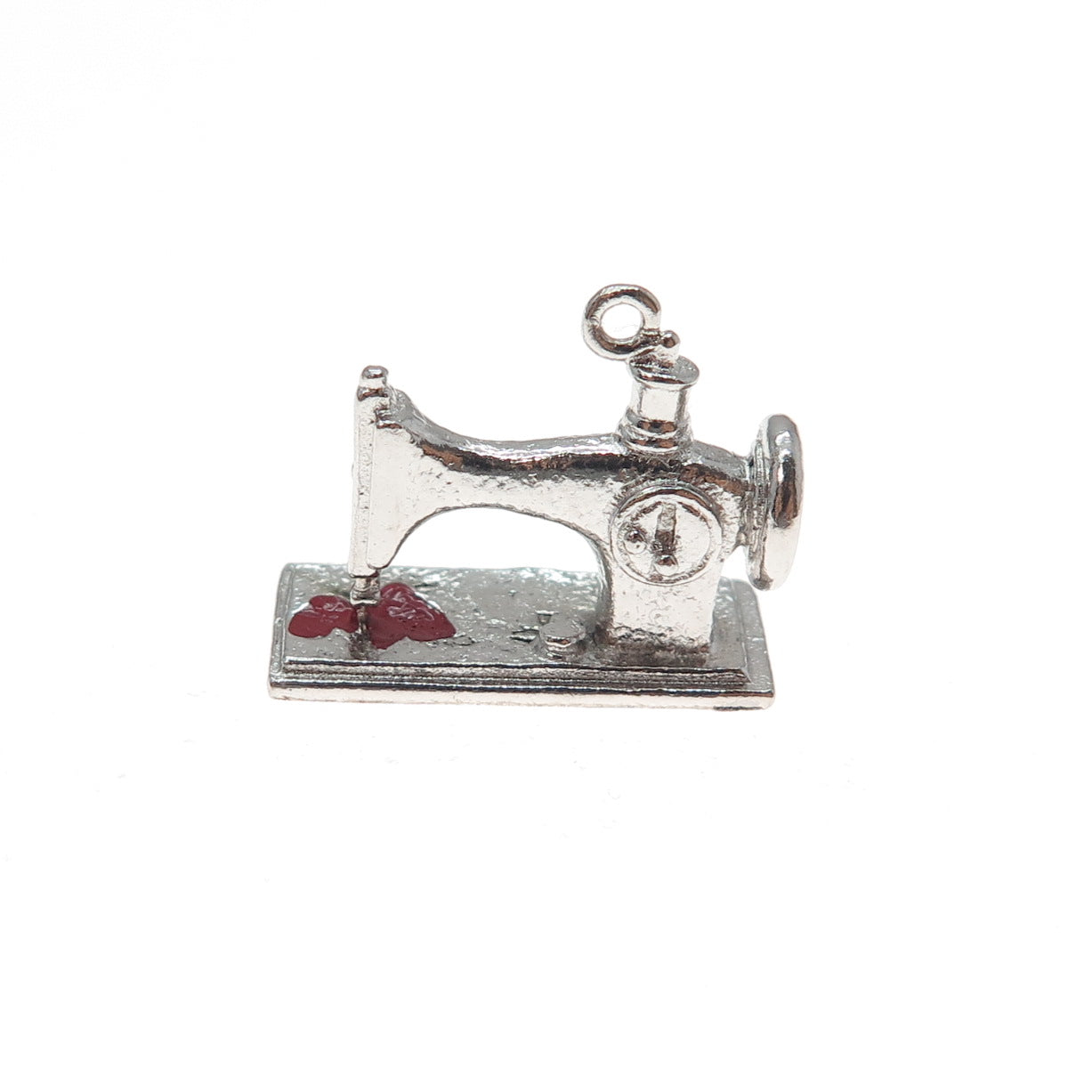 925 Sterling Silver Antique Art Deco Enamel Sewing Machine Mini 3D Charm Pendant