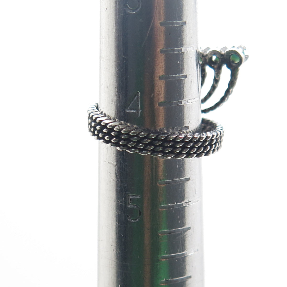 925 Sterling Silver Vintage Faux Turquoise Adjustable Oxidized Ring Size 4.5