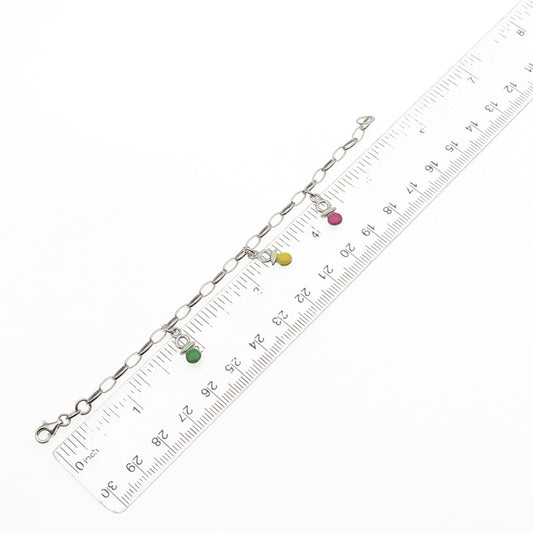 925 Sterling Italy Enamel Baby Pacifier Dangle Charm Oval Link Bracelet 5.75"