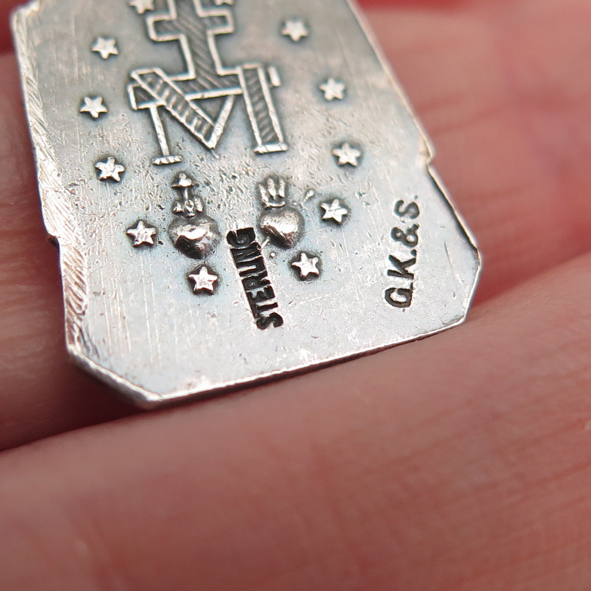 925 Sterling Silver Antique Art Deco GK & S St. Mary Oxidized Charm Pendant