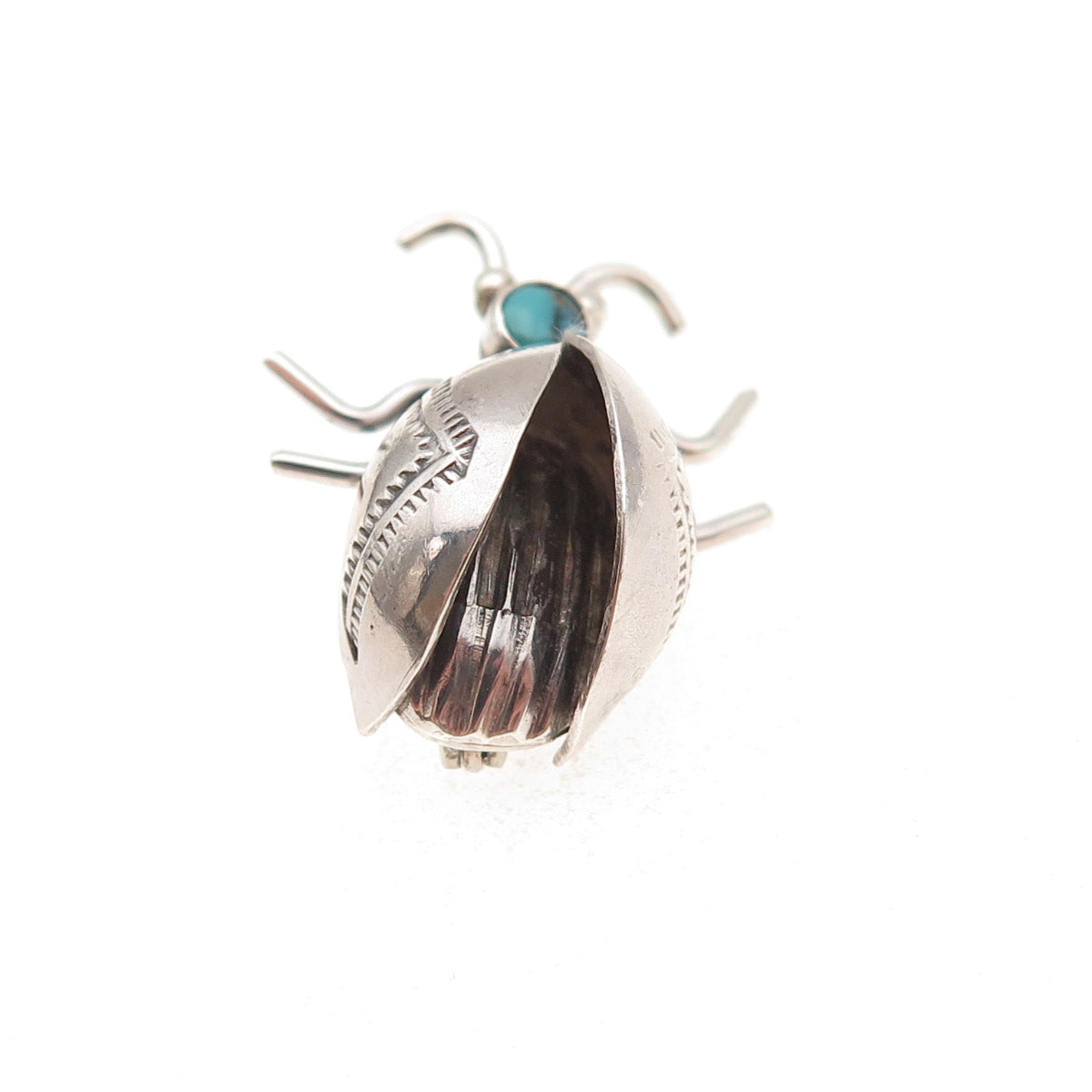 Old Pawn 925 Sterling Silver Vintage Southwestern Turquoise Beetle Pin Brooch