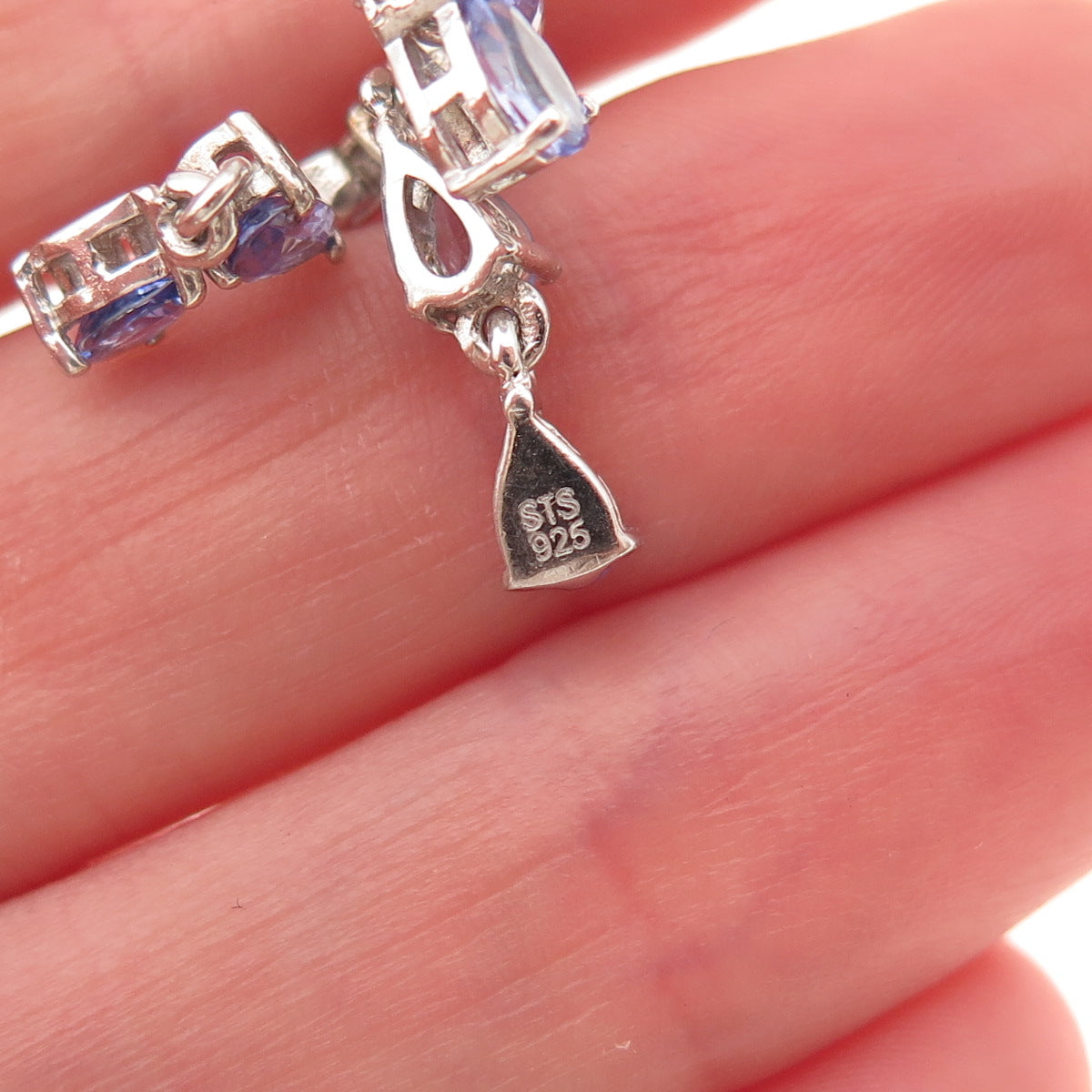 Chuck Clemency 925 Sterling Silver Real Pear-Cut Tanzanite Dangle Earrings