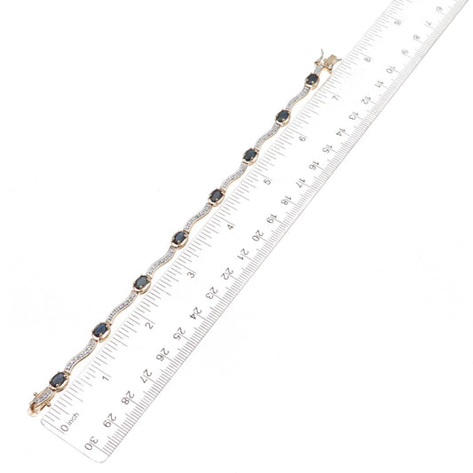 Ross Simons Sterling Silver Gold Plated Real Diamond & Sapphire Bracelet 7.25"