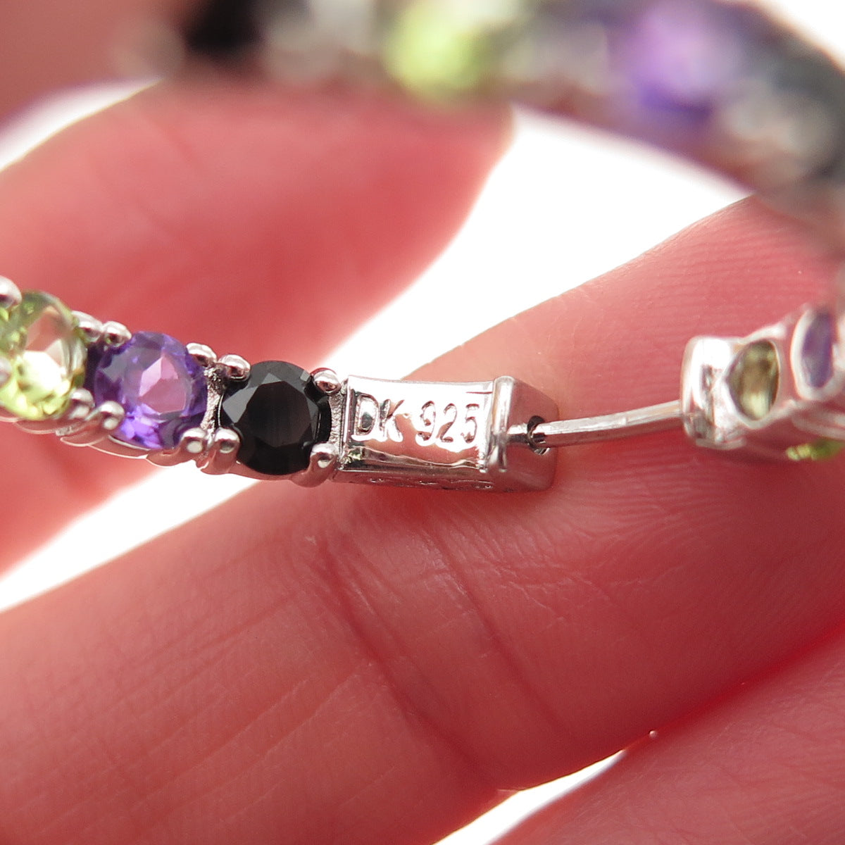 925 Sterling Silver Real Topaz Amethyst Peridot Spinel In & Out Hoop Earrings