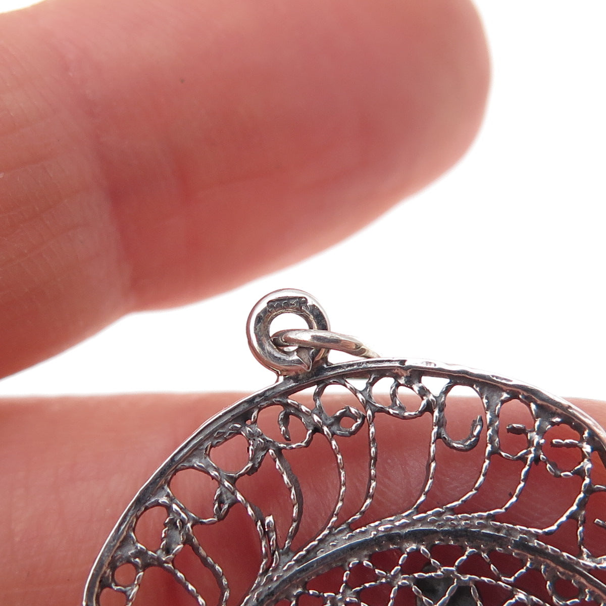 925 Sterling Silver Vintage Egyptian Pharaoh & Pyramid Filigree Oxidized Pendant
