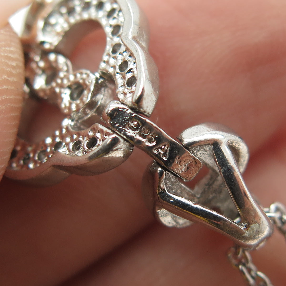 925 Sterling Silver Pave C Z Rolo Chain Necklace 16"