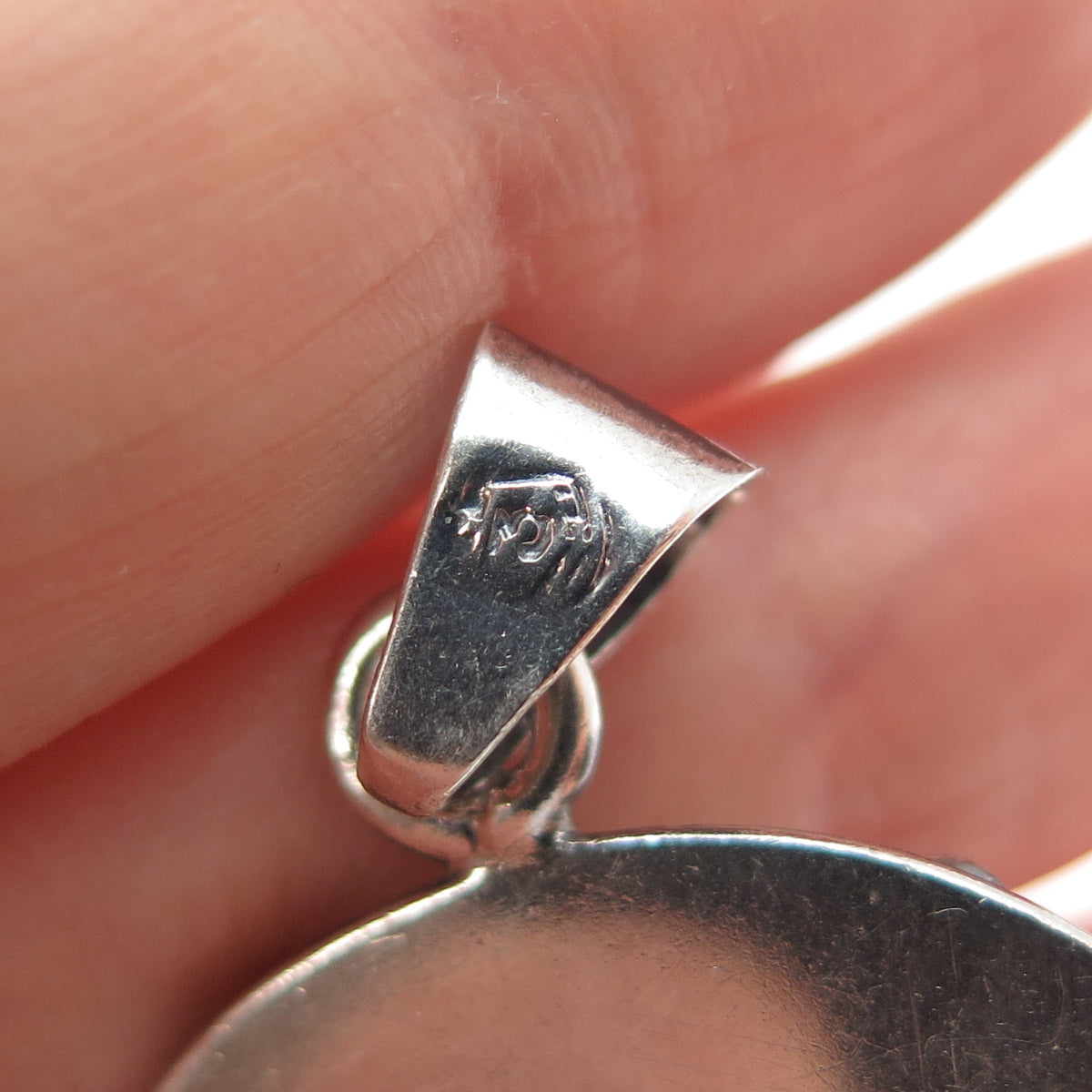 925 Sterling Silver Vintage Mexico Real Jasper Floral Oxidized Charm Pendant