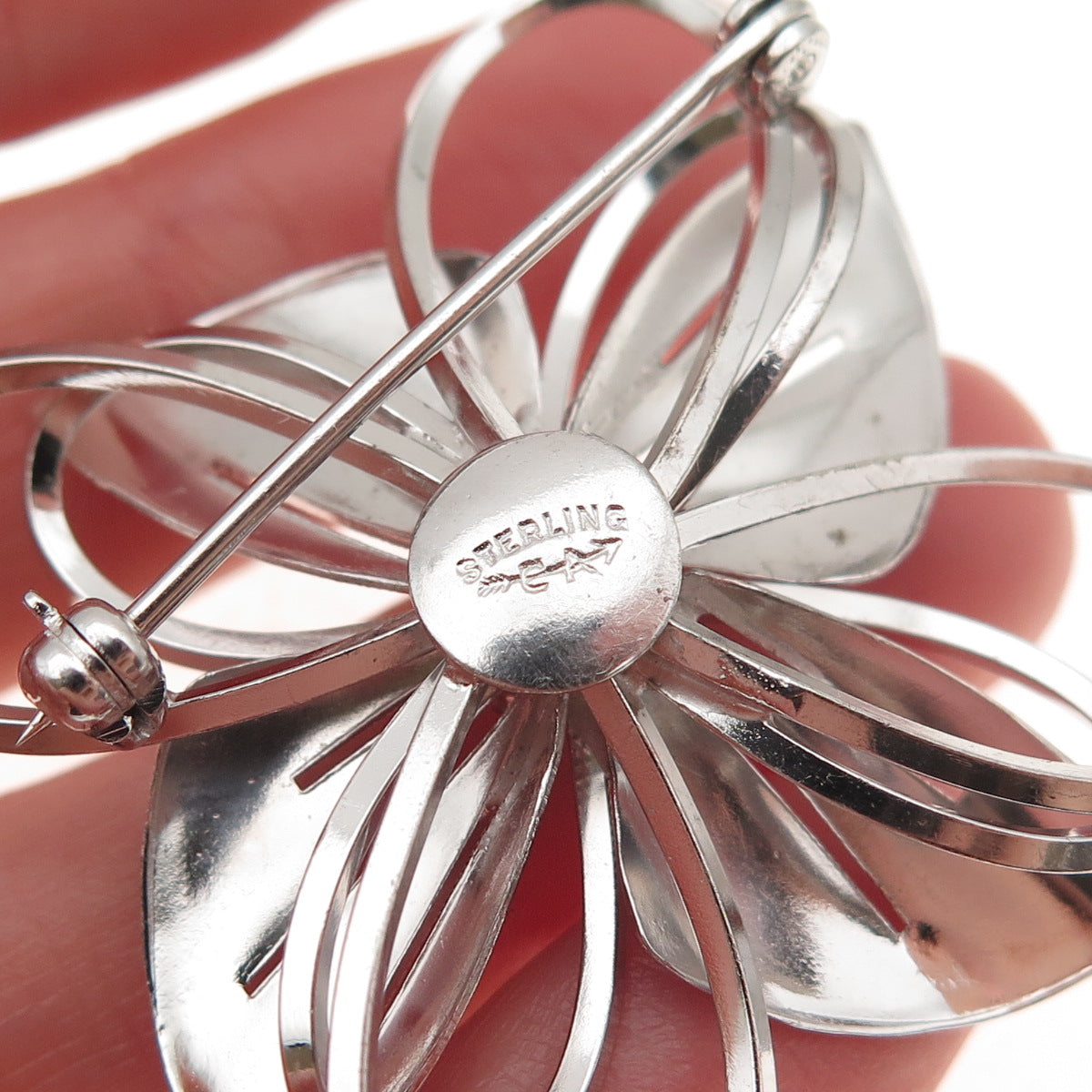 Carl Art 925 Sterling Silver Vintage Rhinestone Floral Pin Brooch