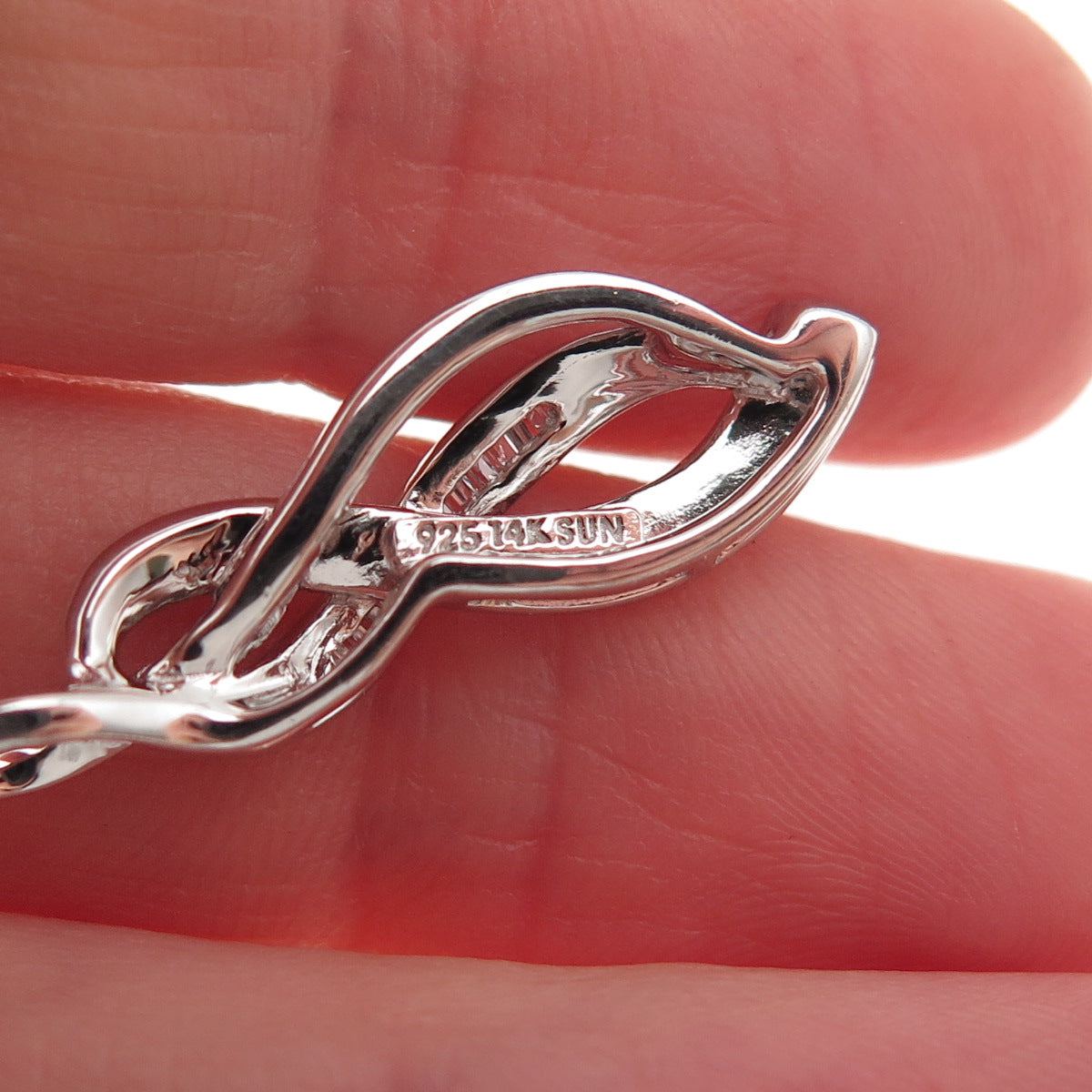 Sun 925 Sterling Silver 14K Gold Real Diamond Infinity Charm Pendant