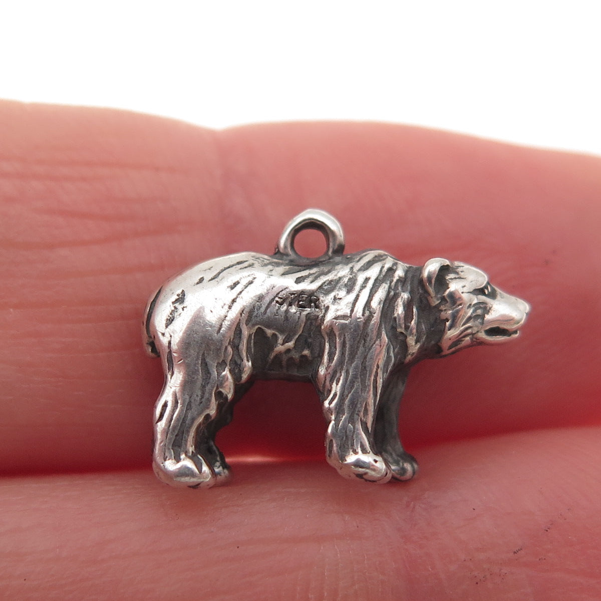 925 Sterling Silver Vintage Bear Oxidized 3D Mini Charm Pendant