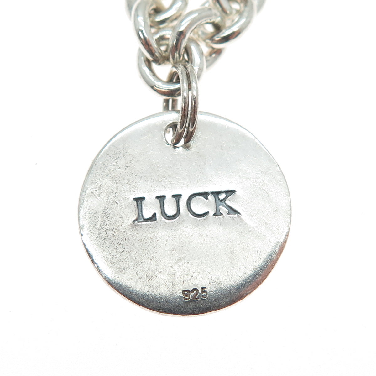 925 Sterling Silver Vintage Italy Luck Chinese Character Cable Link Bracelet 7"