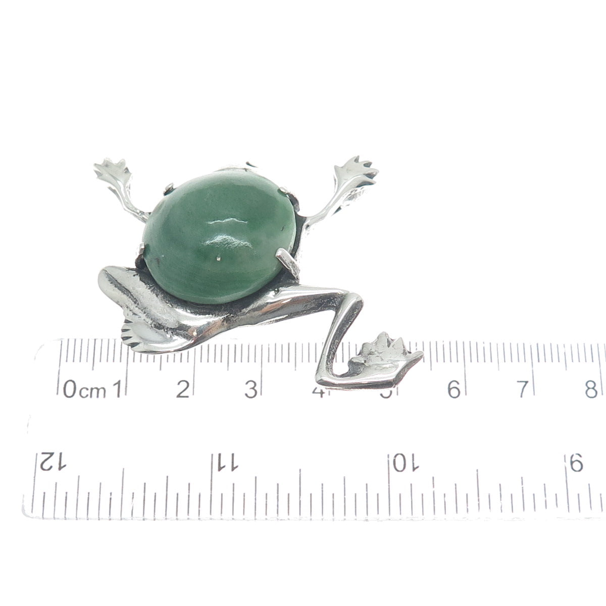 925 Sterling Silver Vintage Mexico Real Aventurine Frog Oxidized Pin Brooch