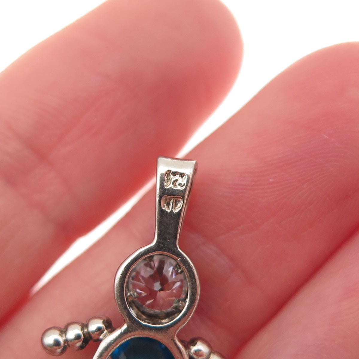 925 Sterling Silver Blue & White C Z Boy March Birthstone Articulated Pendant