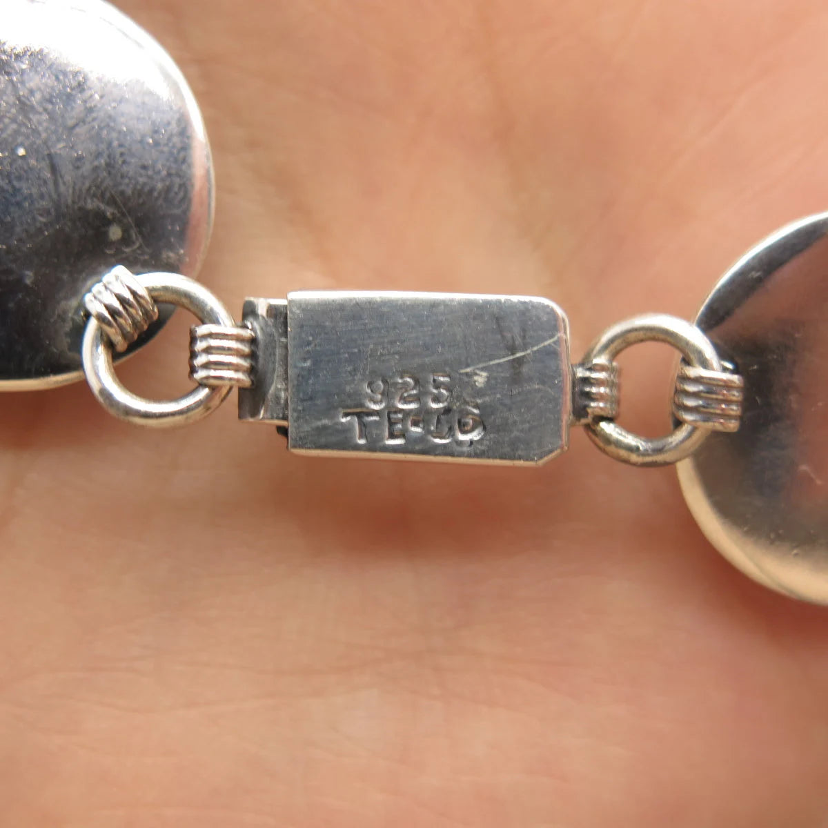 925 Sterling Silver Vintage Mexico Hemisphere Link Bracelet 7 3/4"