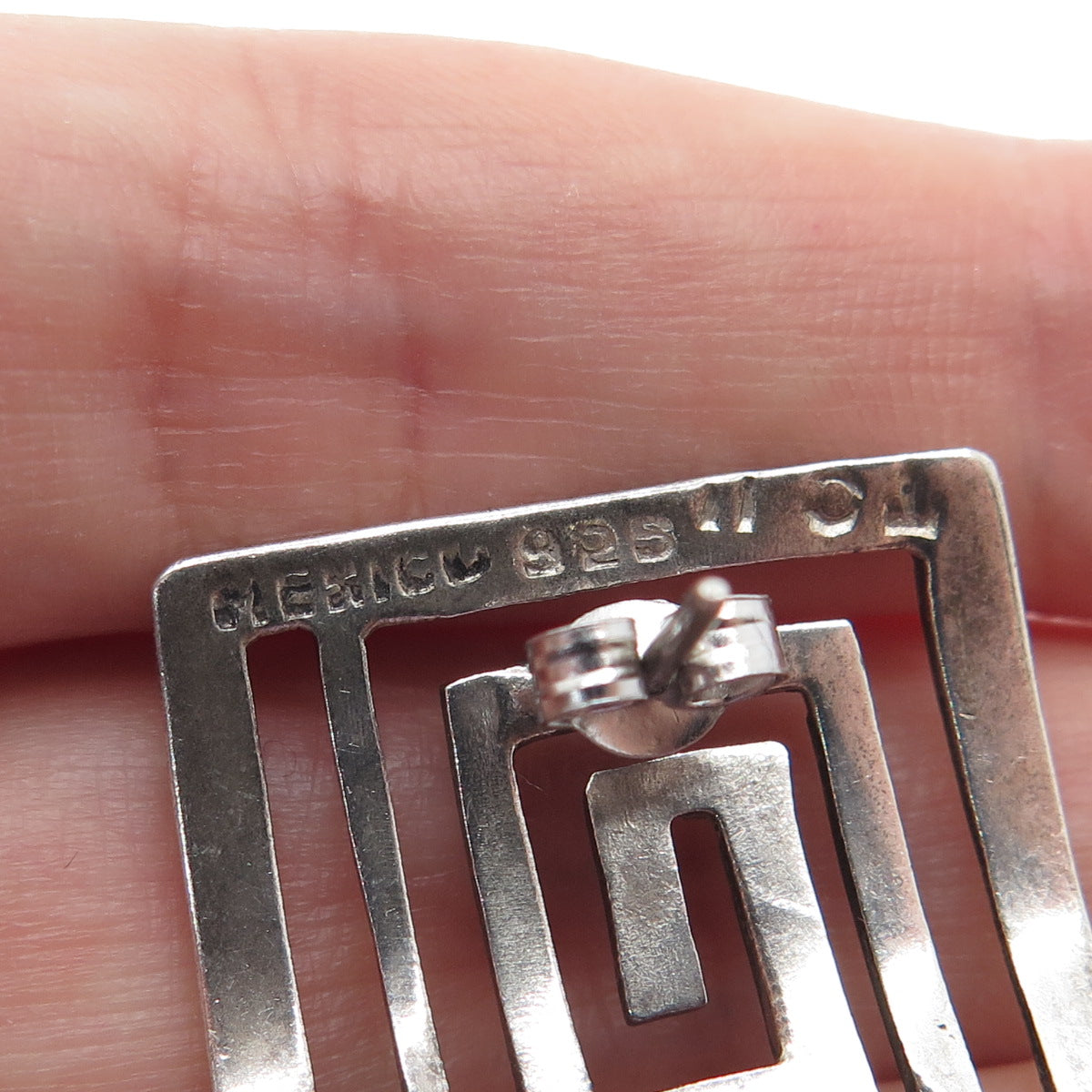 925 Sterling Silver Vintage Mexico Mayan Spiral Maze Earrings