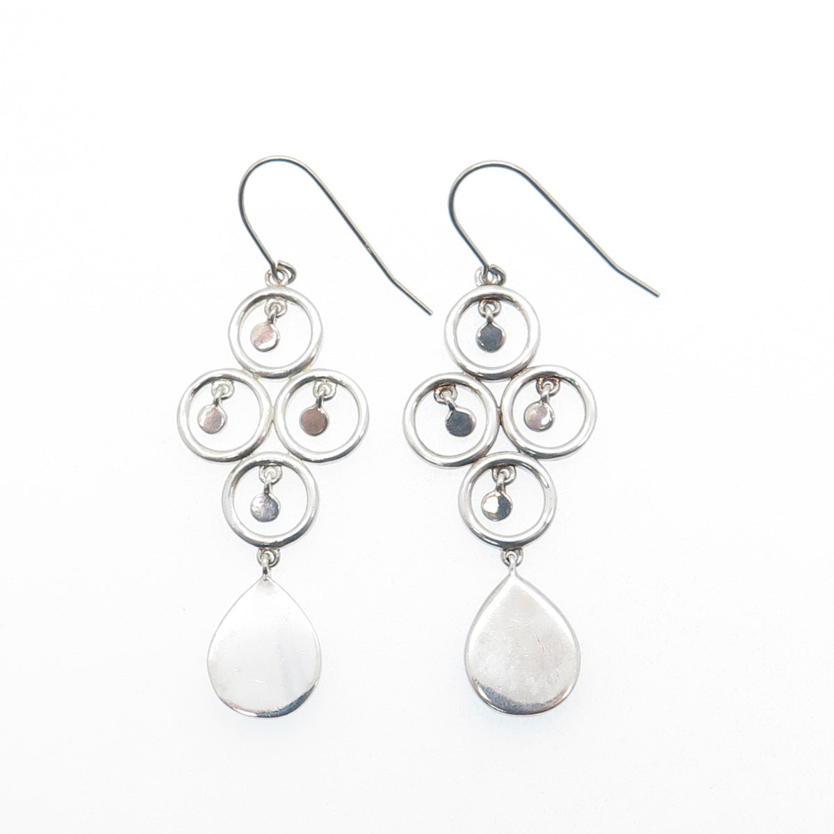 ELLE 925 Sterling Silver Vintage Real Ruby Modernist Dangle Earrings