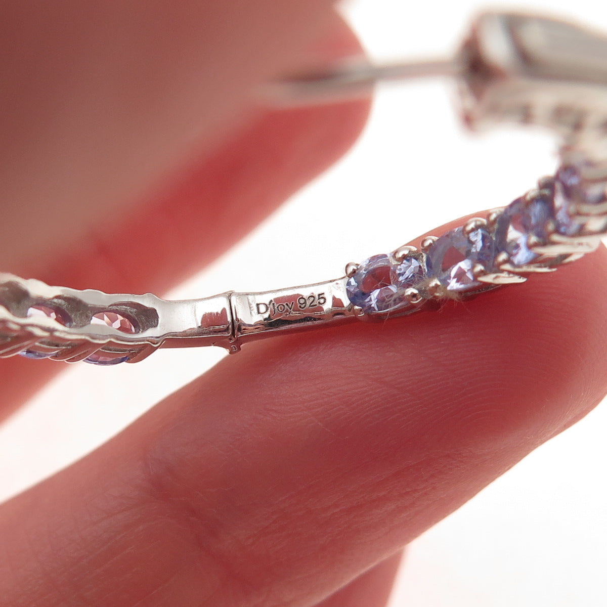 D'Joy 925 Sterling Silver Real Tanzanite White Topaz In & Out Hoop Earrings