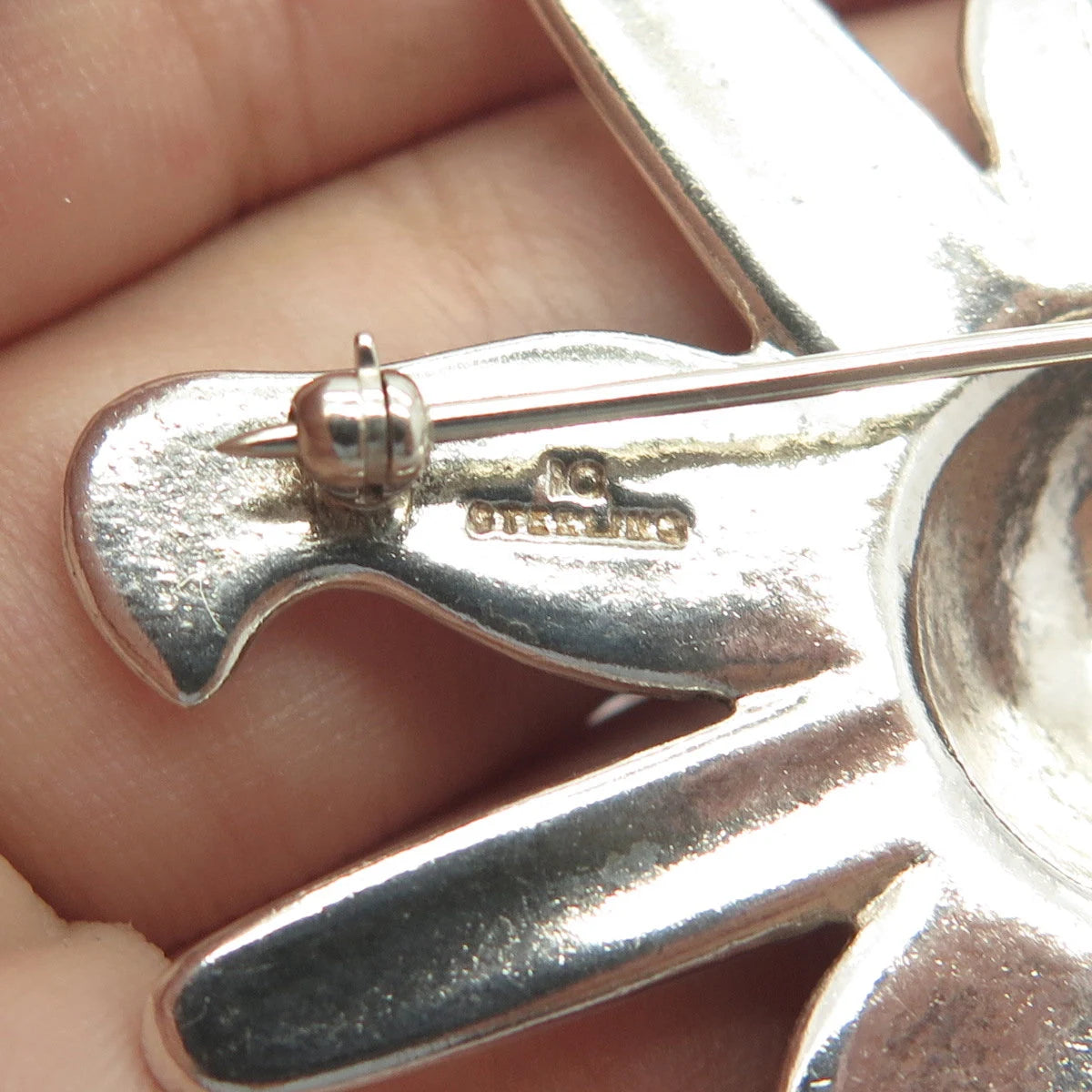 925 Sterling Silver Vintage Sun Pin Brooch / SIGNED "IC"