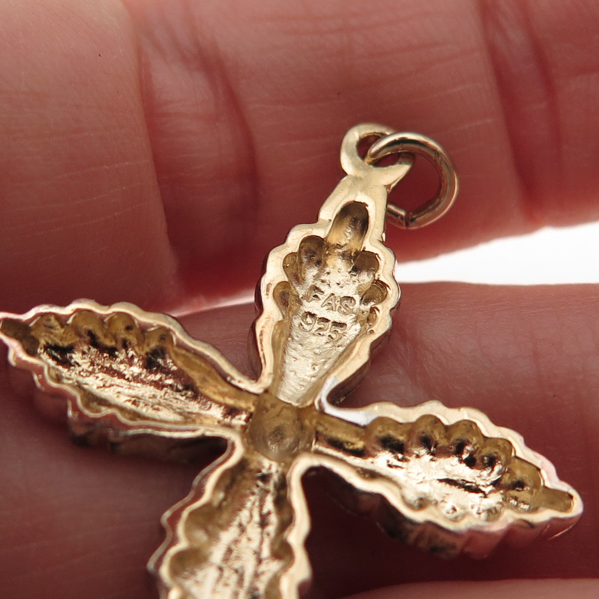 925 Sterling Silver Rose & Yellow Gold Plated Vintage Floral Cross Pendant