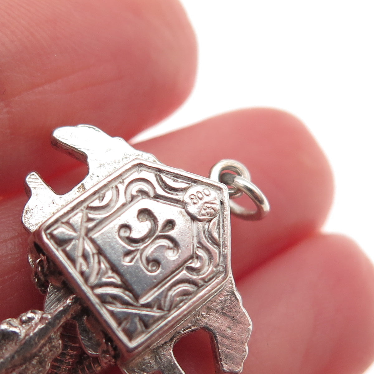 800 Silver Vintage European Cuckoo Clock Mini Charm Pendant