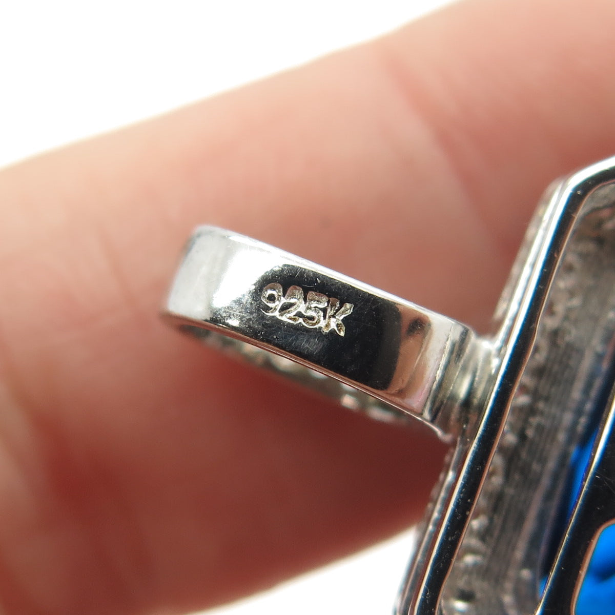 925 Sterling Silver Radiant-Cut Blue Glass & Round-Cut C Z Pendant