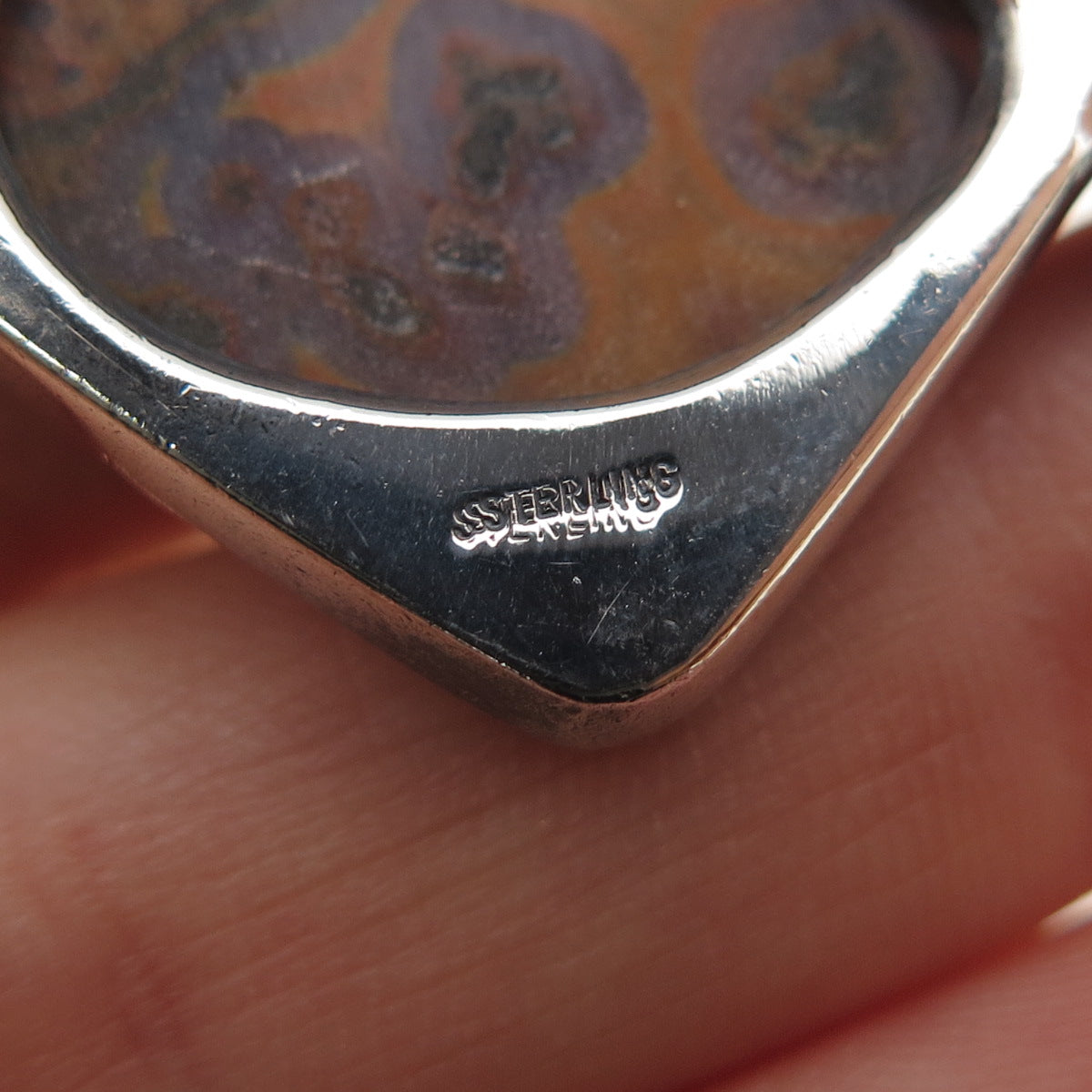925 Sterling Silver Vintage Real Crazy Lace Agate Dragon Oxidized Slide Pendant