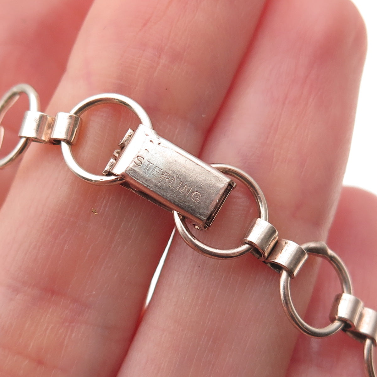 925 Sterling Silver Antique Art Deco Blue & White Rhinestone Floral Necklace 16"