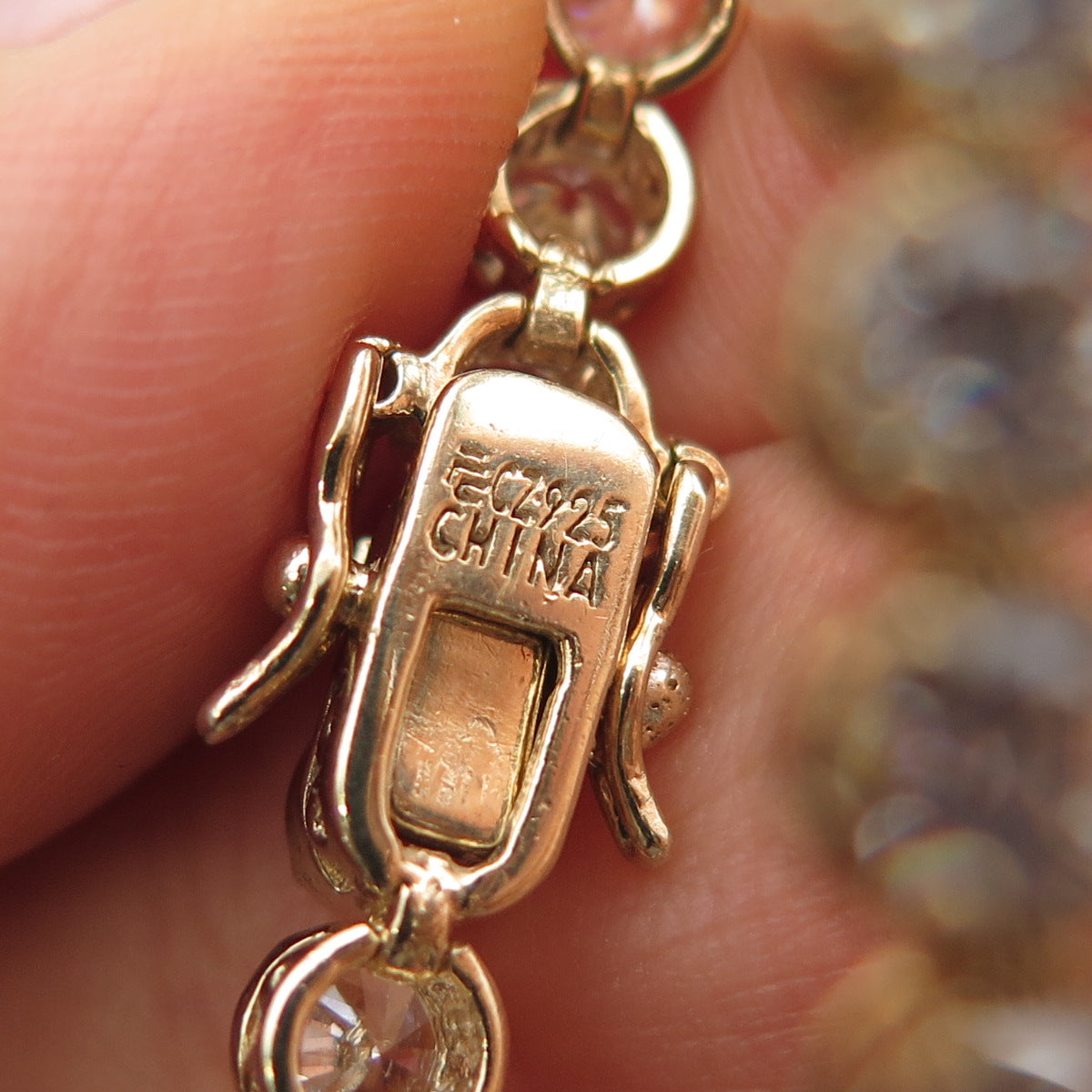 925 Sterling Silver Gold Plated Round-Cut C Z Tennis Link Bracelet 6.75"