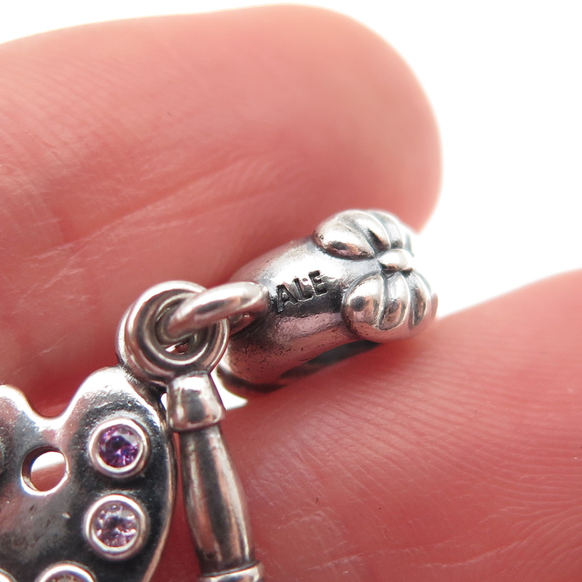 PANDORA 925 Sterling Silver Multi-Color C Z Artist's Palette Slide Dangle Charm