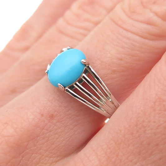 925 Sterling Silver Real Cabochon Sleeping Beauty Turquoise Ring Size 8