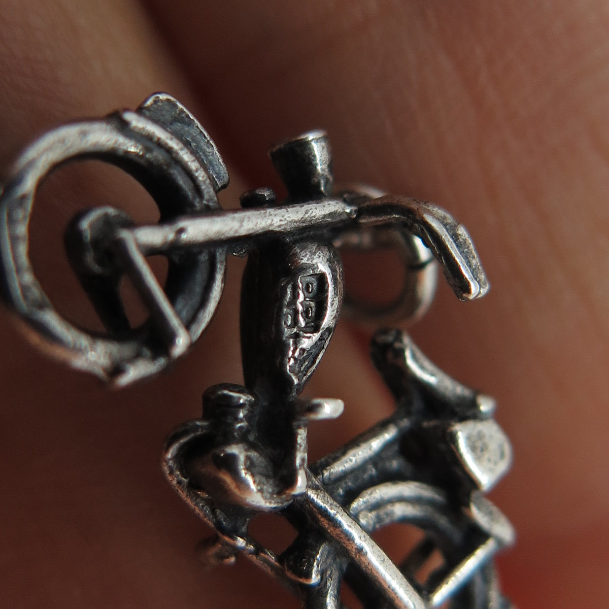 925 Sterling Silver Vintage Motorcycle Oxidized Mini Charm Pendant