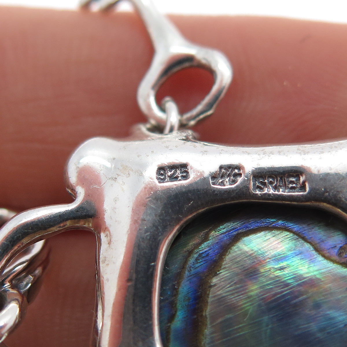 HAGIT GORALI Sterling Vintage Israel Abalone Shell Modernist Lock & Key Pendant
