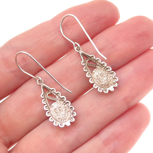925 Sterling Silver Vintage Real Turquoise Teardrop Oxidized Dangle Earrings