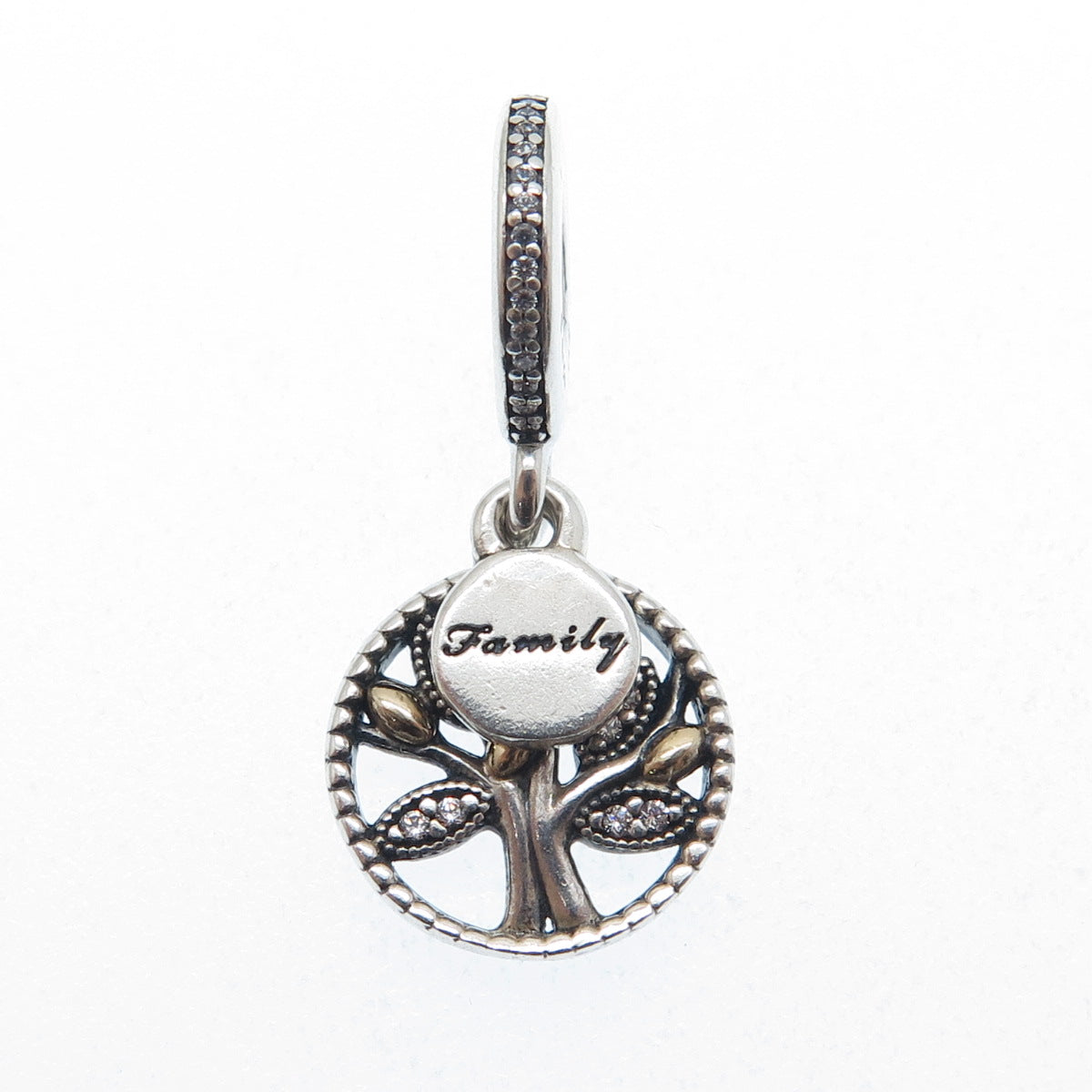 PANDORA 925 Sterling Silver Round-Cut C Z Tree of Life Family Dangle Charm