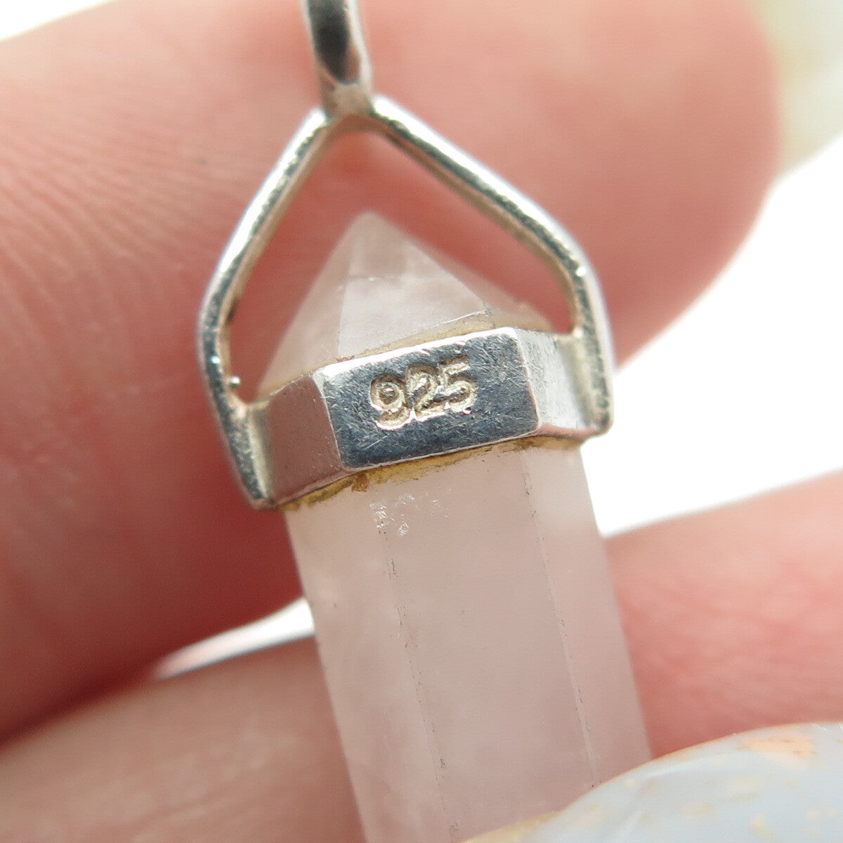 925 Sterling Silver Vintage Real Rose Quartz Amulet Pendant