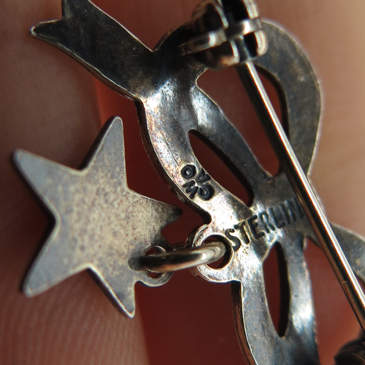 925 Sterling Silver Antique Art Deco Enamel Eastern Star Masonic Bow Pin Brooch