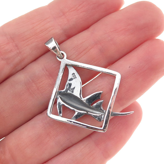 925 Sterling Silver Vintage Fish Oxidized Charm Pendant