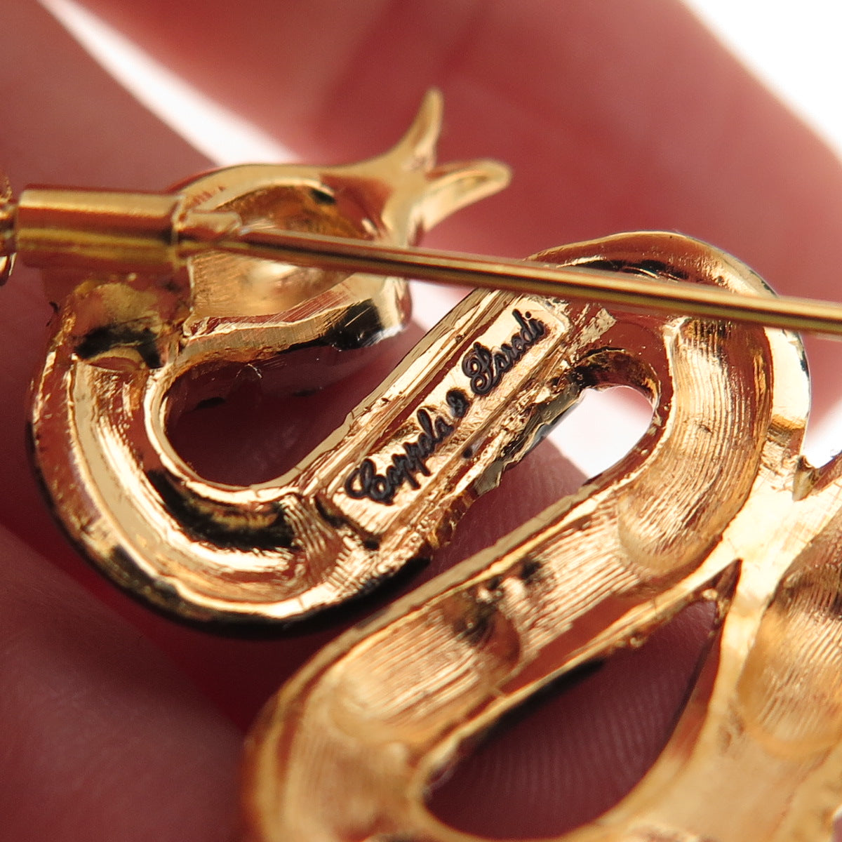 Coppola e Parodi Gold Plated Vintage Enamel & C Z Snake Pin Brooch