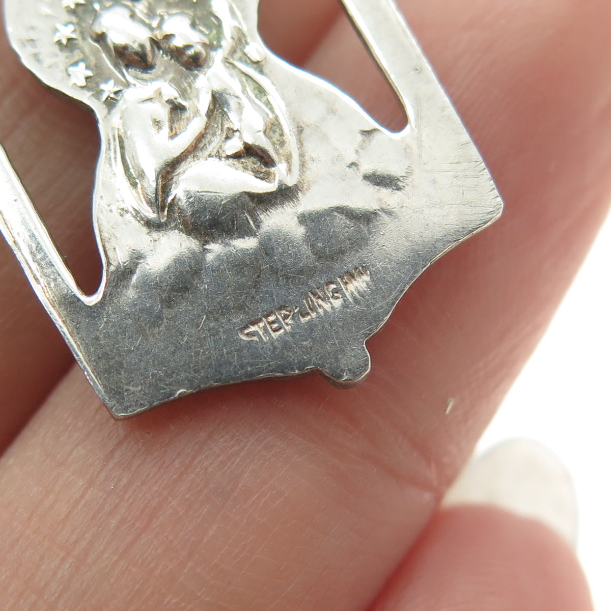 925 Sterling Silver Antique Art Deco St. Mary & Baby Jesus Religious Pendant