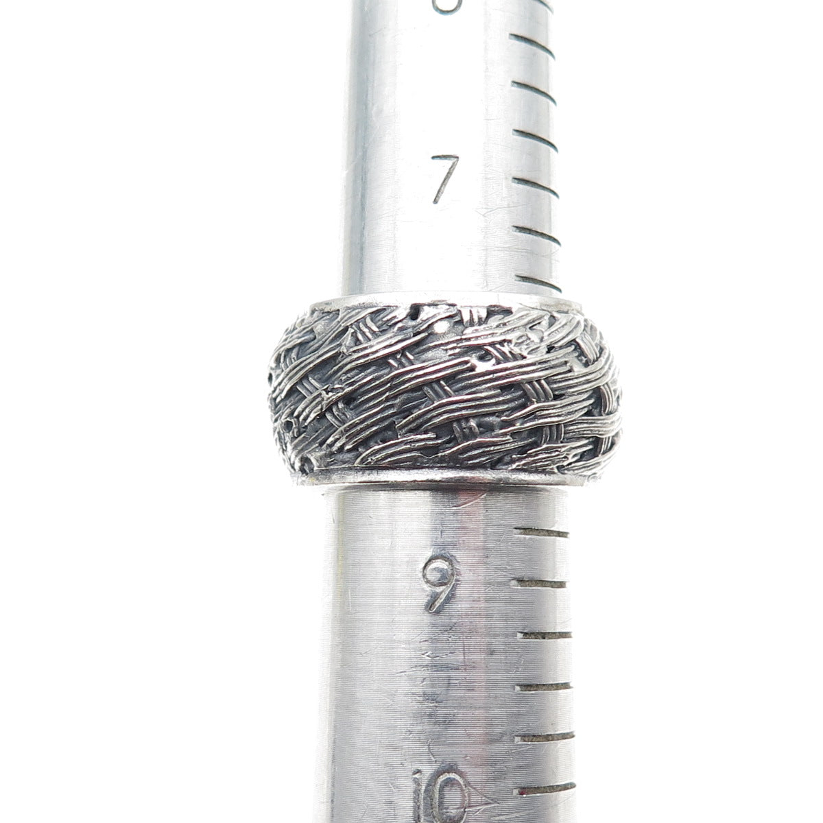 925 Sterling Silver Vintage Modernist Woven Oxidized Ring Size 8.5