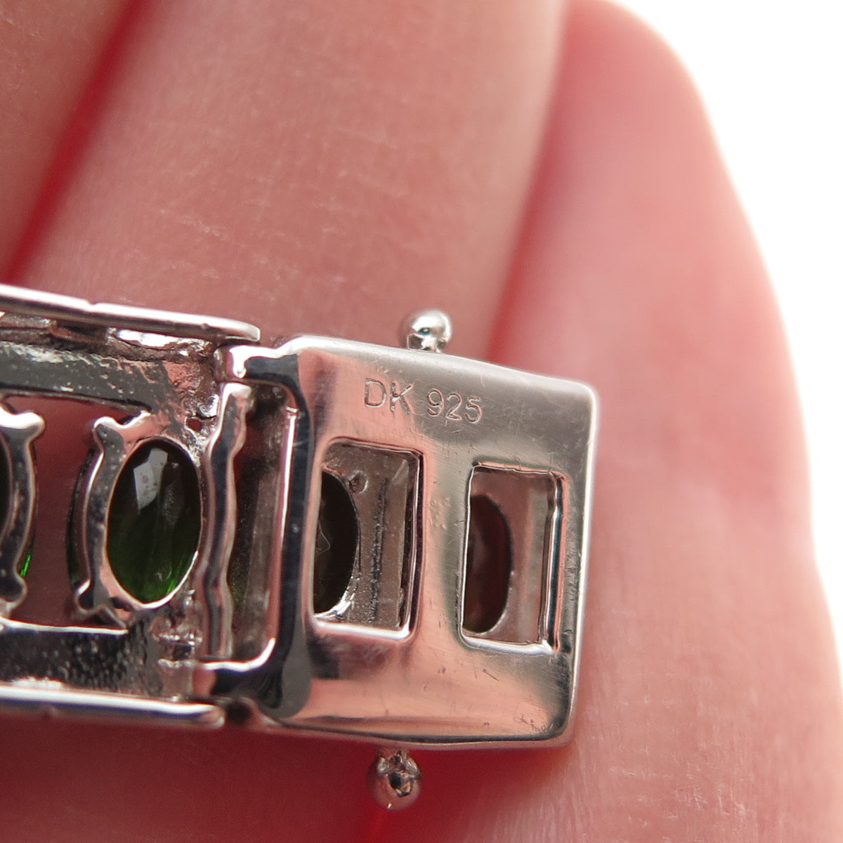 925 Sterling Silver Real Oval-Cut Peridot Panel Link Bracelet 7"