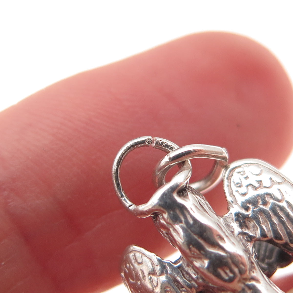 925 Sterling Silver Vintage Angel Oxidized 3D Charm Pendant