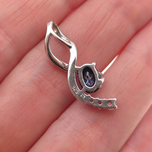 925 Sterling Silver Lab-Created Sapphire Real White Topaz Twisted Charm Pendant
