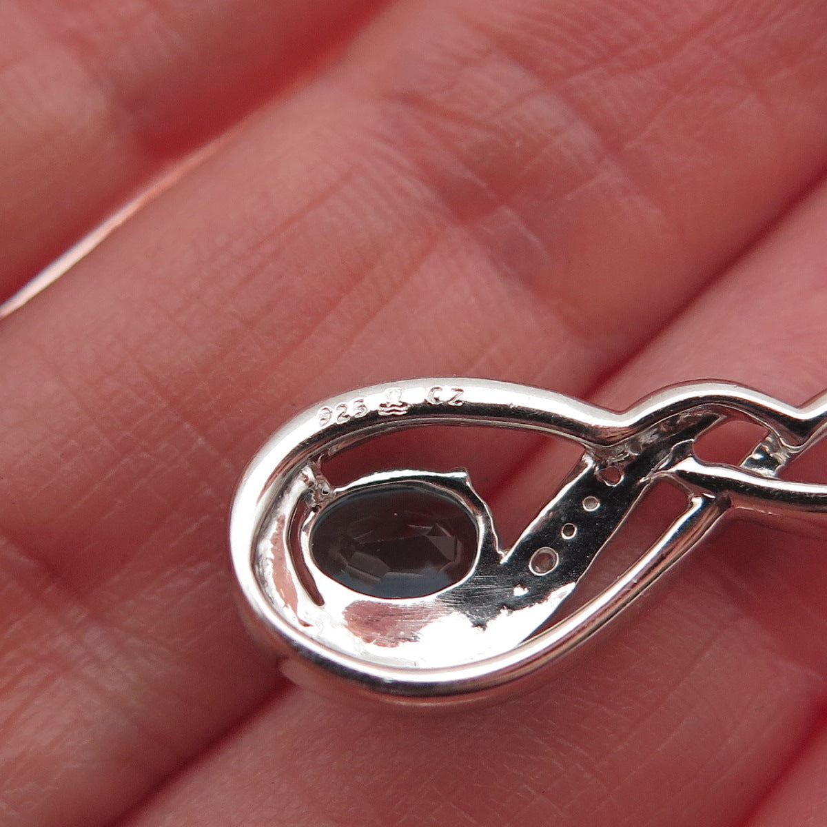 925 Sterling Silver Blue & White C Z Twisted Slide Charm Pendant