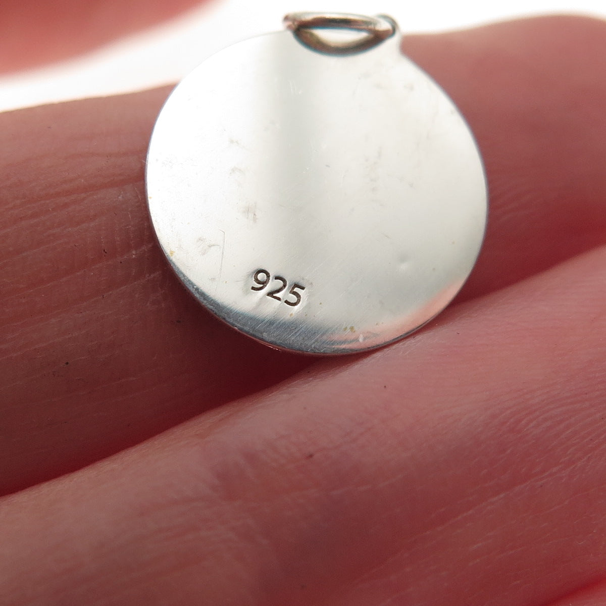 925 Sterling Silver Red Enamel Female Sign Heart Round Tag Mini Charm Pendant