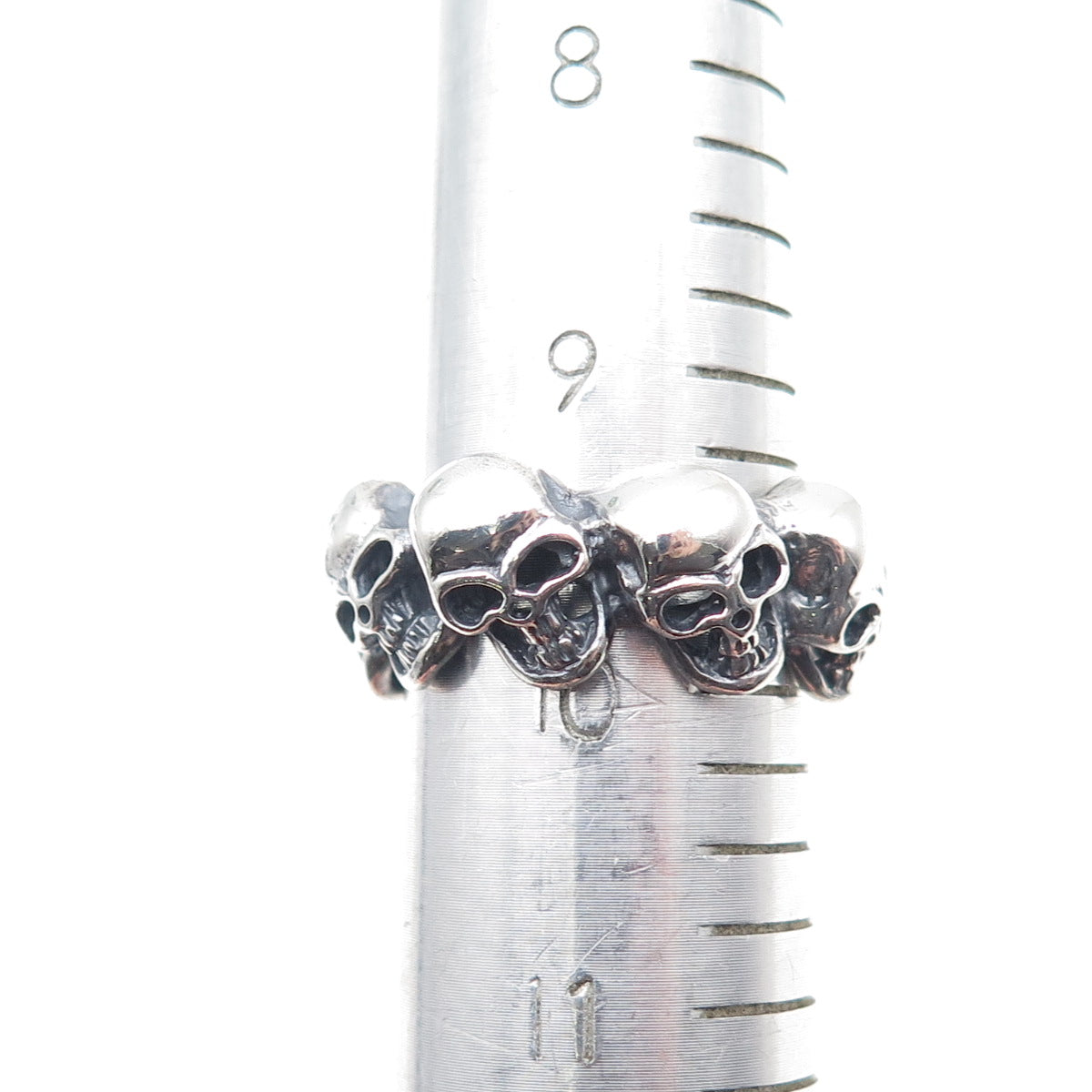 925 Sterling Silver Vintage Skull All Around Oxidized Biker Ring Size 9.75