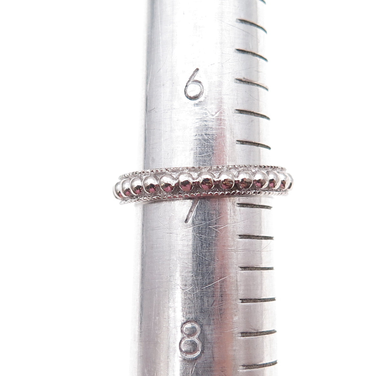 Sai 925 Sterling Silver Round-Cut C Z Engagement Beaded Ring Size 7