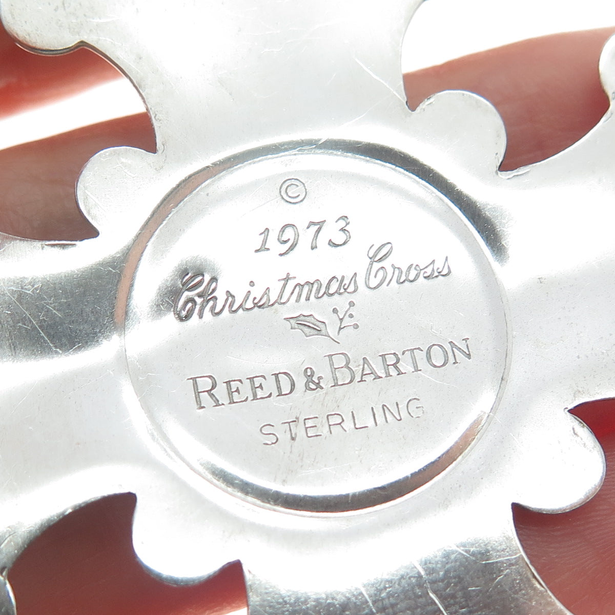 REED & BARTON 925 Sterling Silver Vintage 1973 Christmas Cross Oxidized Ornament
