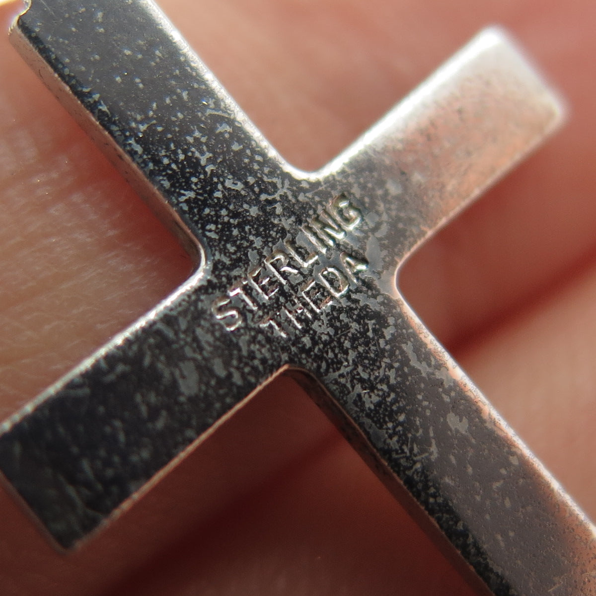 THEDA 925 Sterling Silver Vintage Rhinestone Cross Religious Charm Pendant