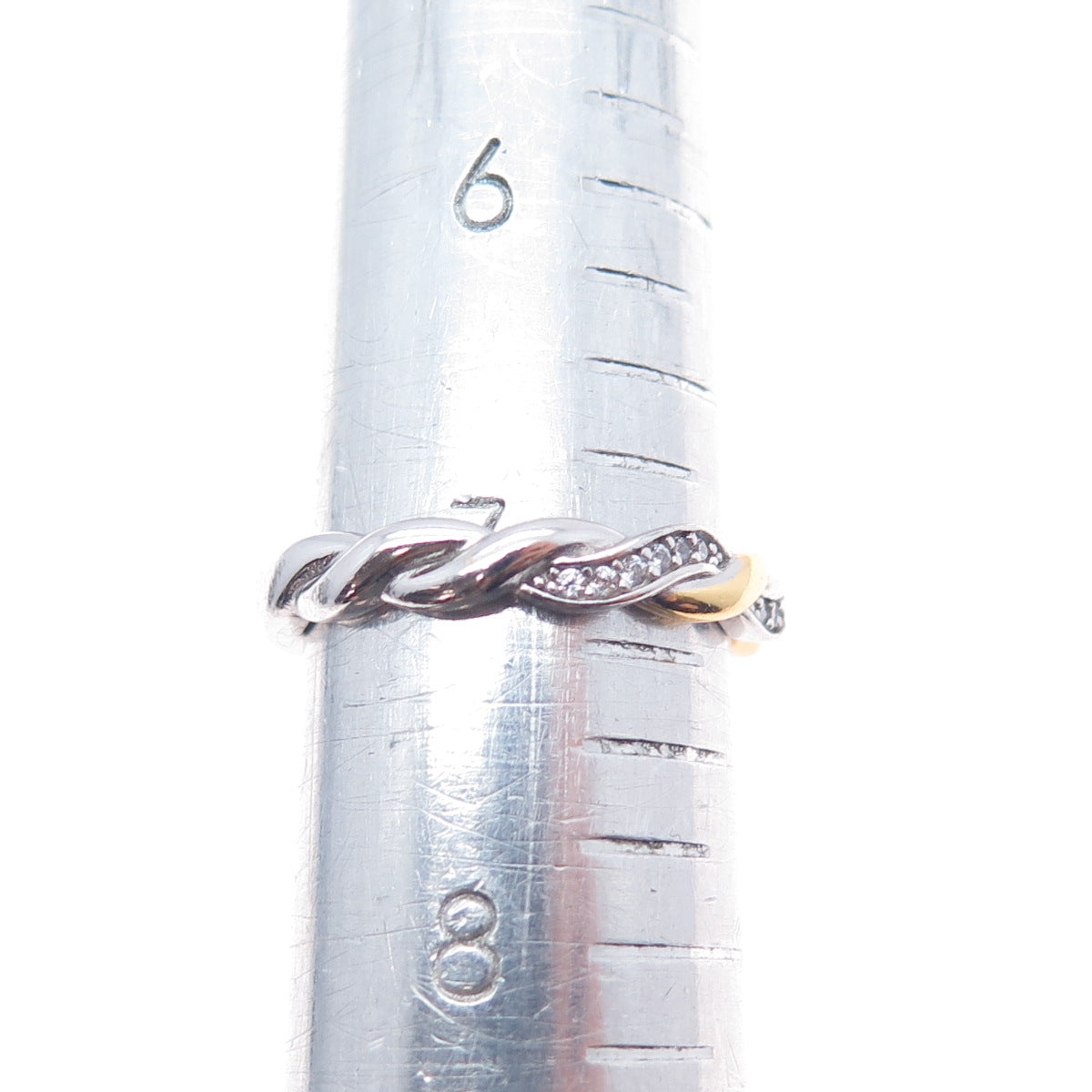 925 Sterling Silver 2-Tone Round-Cut C Z Woven Band Ring Size 7.25